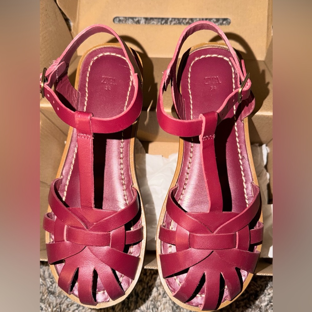 ZARA GIRLS Leather Fisherman Sandals LIMITED EDITION Size Girls 2.5 - Picture 4 of 12